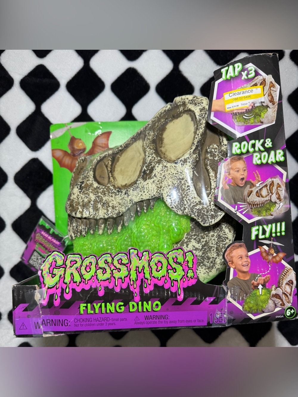 Grossmos! Flying Dino Toy - Green and Bone Skull